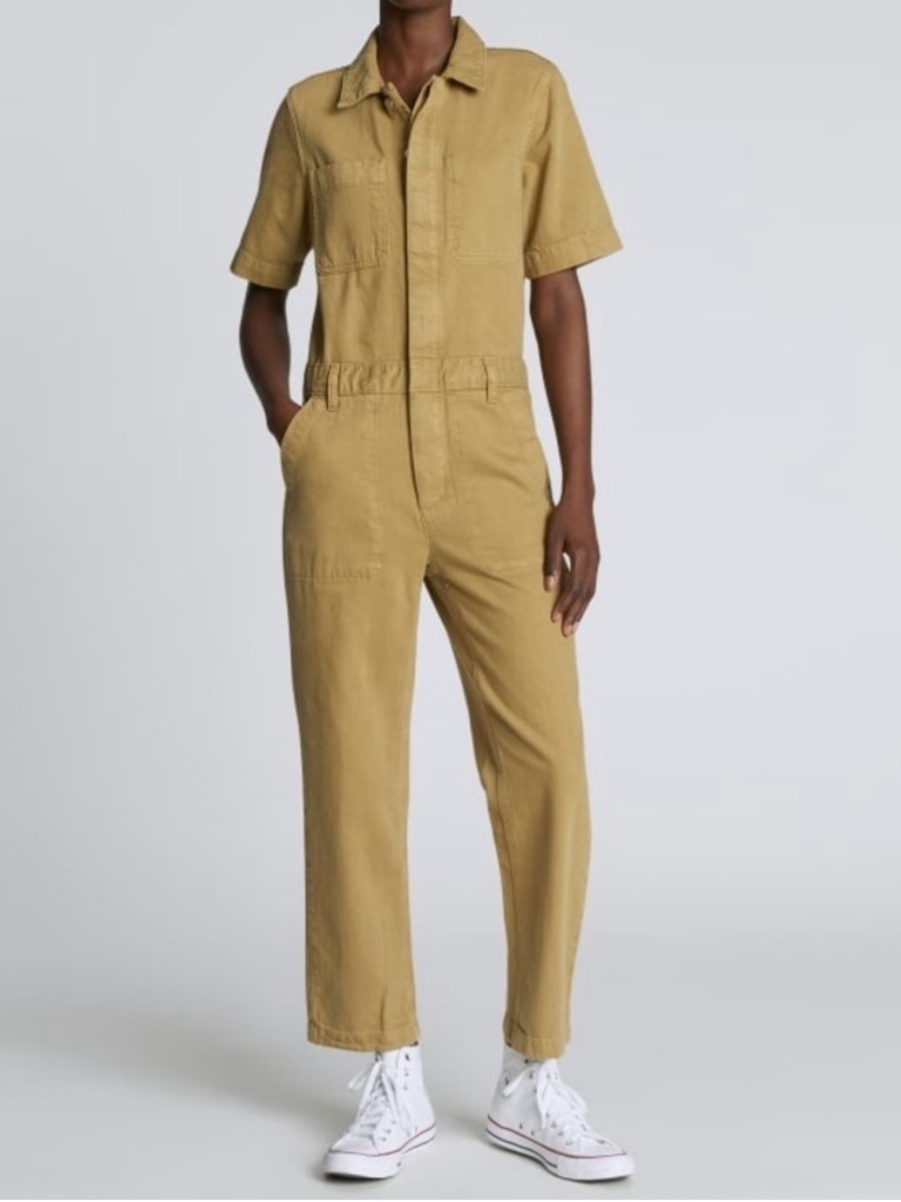 Everlane Tan Short Sleeve Coveralls Jumpsuit Size 6 EUC